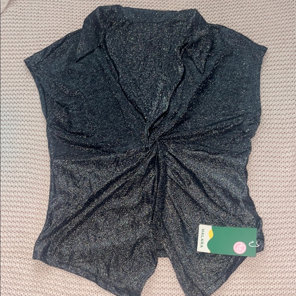 HALARA Gray Cap Sleeve knot Front Blouse